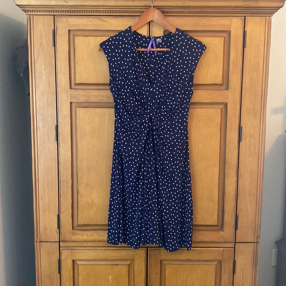 Seraphine Blue Polka Dot Ruched Dress- size 8